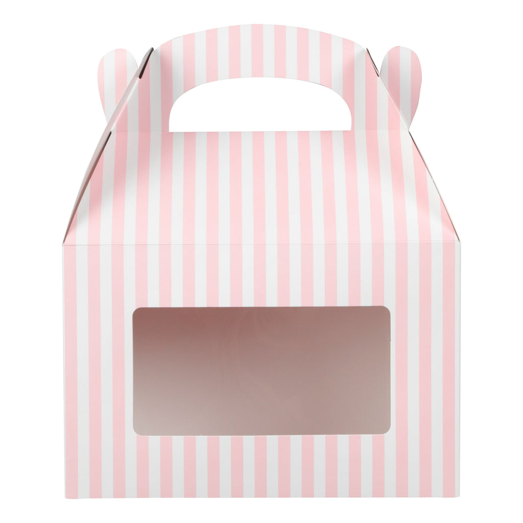 Bio Tek Pink and White Stripe Paper Gable Box / Take Out Container - with Window - 8 1/2" x 4 3/4" x 5 1/2" - 100 count box