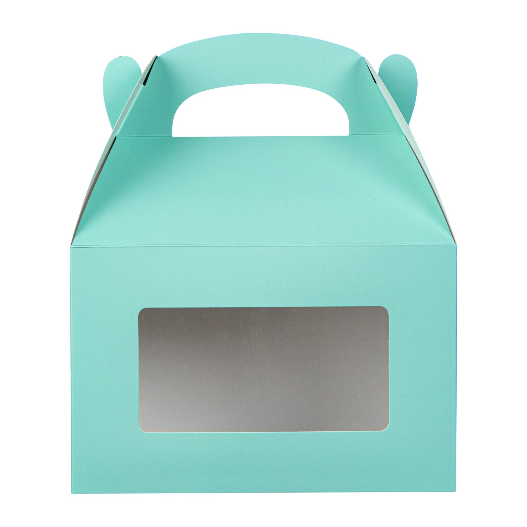 Bio Tek Turquoise Paper Gable Box / Take Out Container - with Window - 8 1/2" x 4 3/4" x 5 1/2" - 100 count box