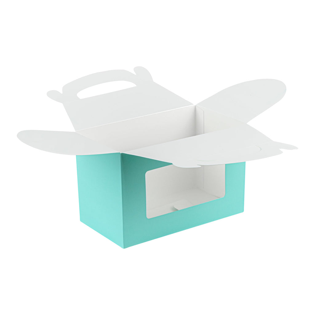 Bio Tek Turquoise Paper Gable Box / Take Out Container - with Window - 8 1/2" x 4 3/4" x 5 1/2" - 100 count box