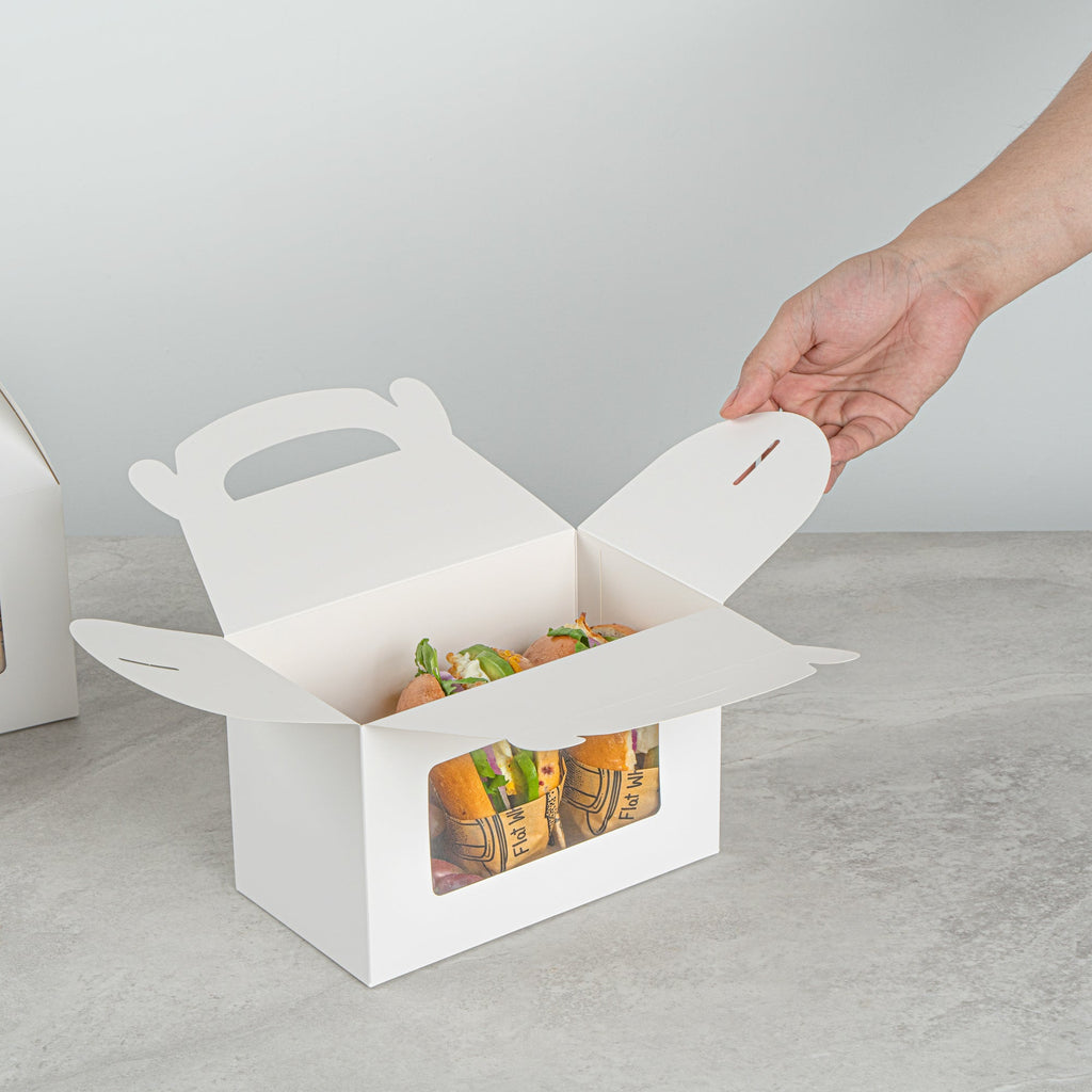 Bio Tek White Paper Gable Box / Take Out Container - Greaseproof, with Window - 8 1/2" x 4 3/4" x 5 1/2" - 25 count box