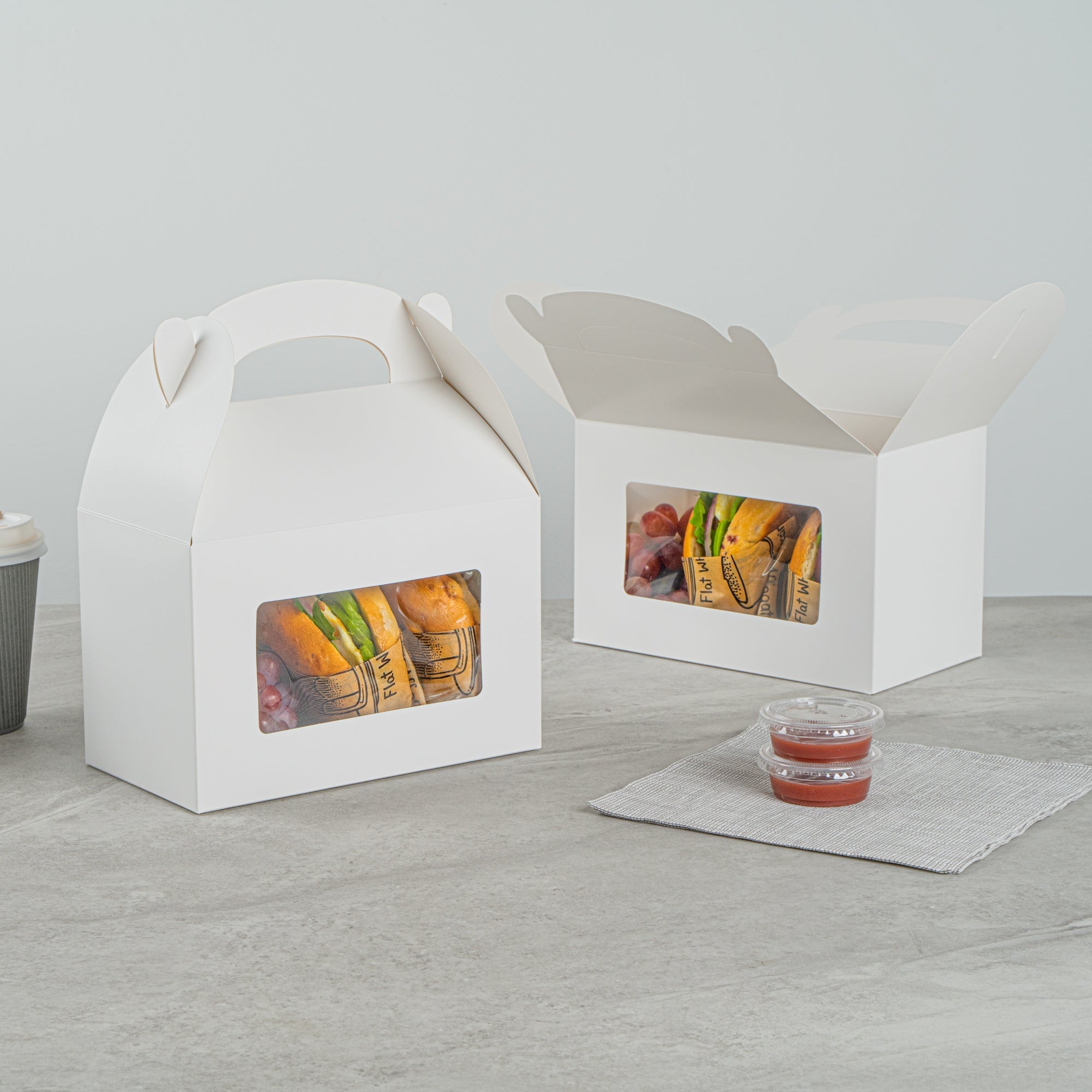 Bio Tek White Paper Gable Box / Take Out Container - Greaseproof, with Window - 8 1/2" x 4 3/4" x 5 1/2" - 25 count box