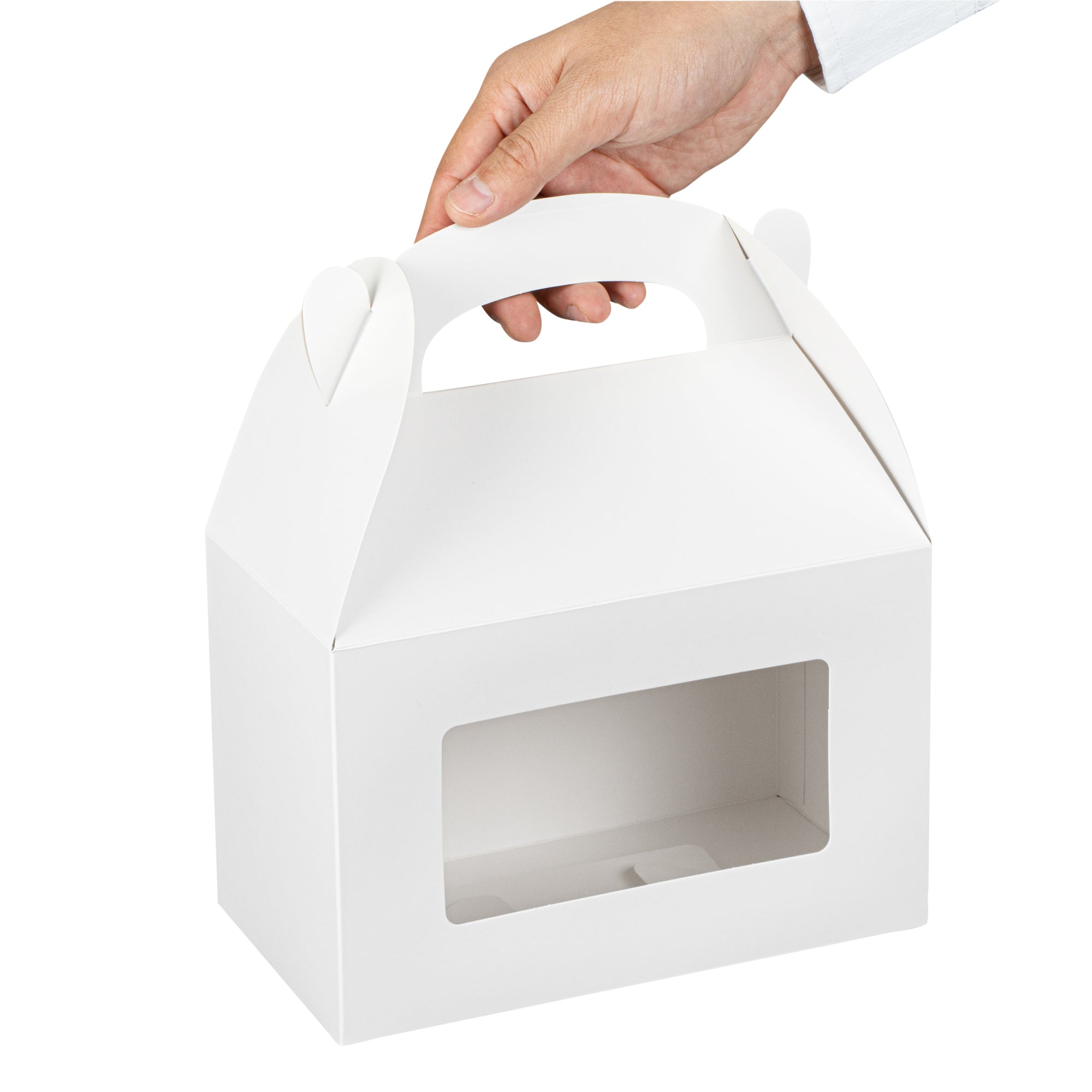 Bio Tek White Paper Gable Box / Take Out Container - Greaseproof, with Window - 8 1/2" x 4 3/4" x 5 1/2" - 100 count box