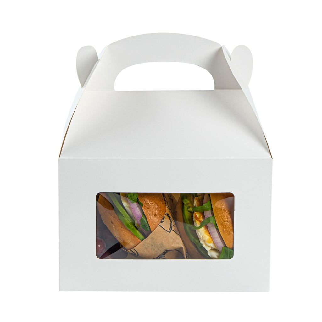 Bio Tek White Paper Gable Box / Take Out Container - Greaseproof, with Window - 8 1/2" x 4 3/4" x 5 1/2" - 100 count box