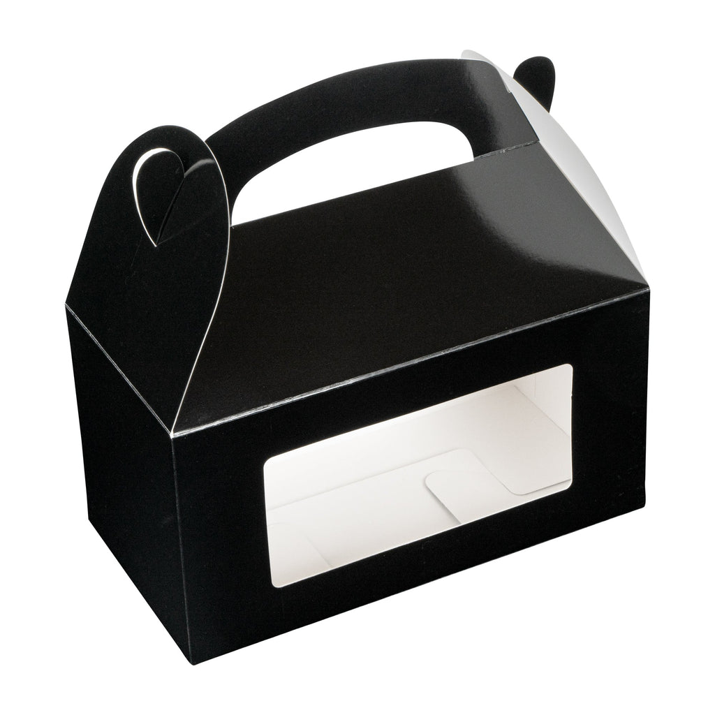 Bio Tek Black Paper Gable Box / Take Out Container - Greaseproof, with Window - 9 1/2" x 5" x 5" - 100 count box