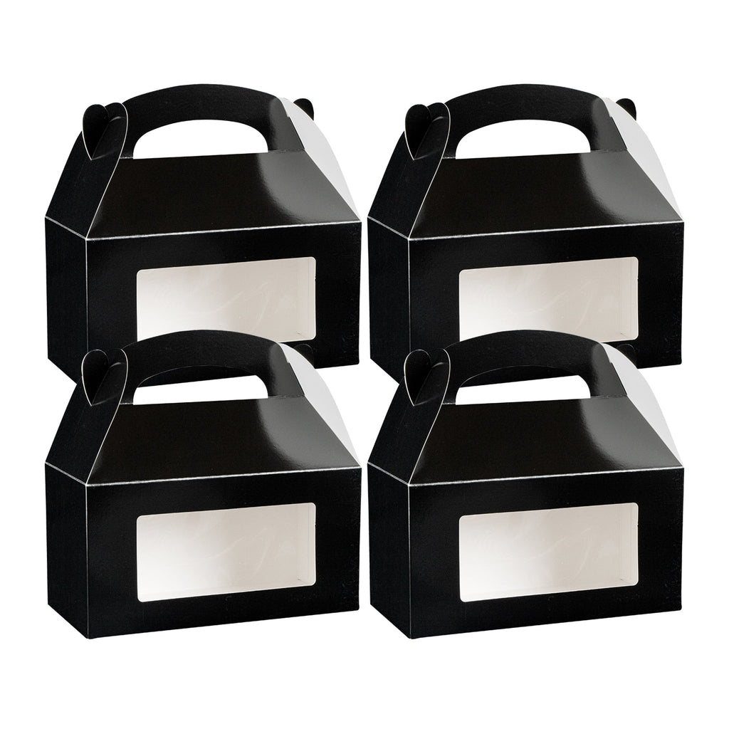 Bio Tek Black Paper Gable Box / Take Out Container - Greaseproof, with Window - 9 1/2" x 5" x 5" - 25 count box