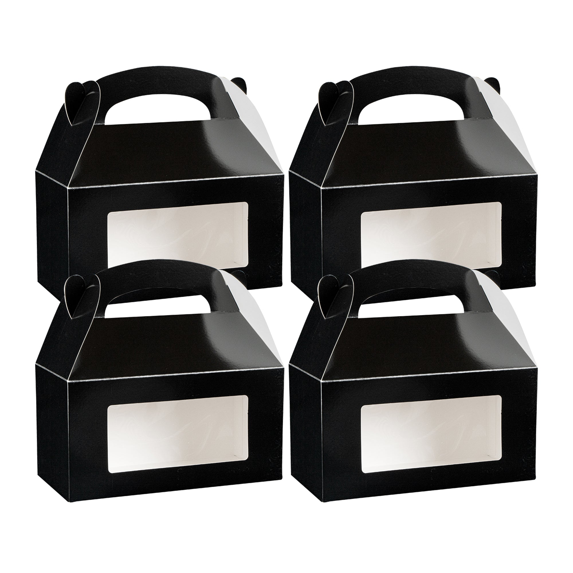 Bio Tek Black Paper Gable Box / Take Out Container - Greaseproof, with Window - 9 1/2" x 5" x 5" - 25 count box