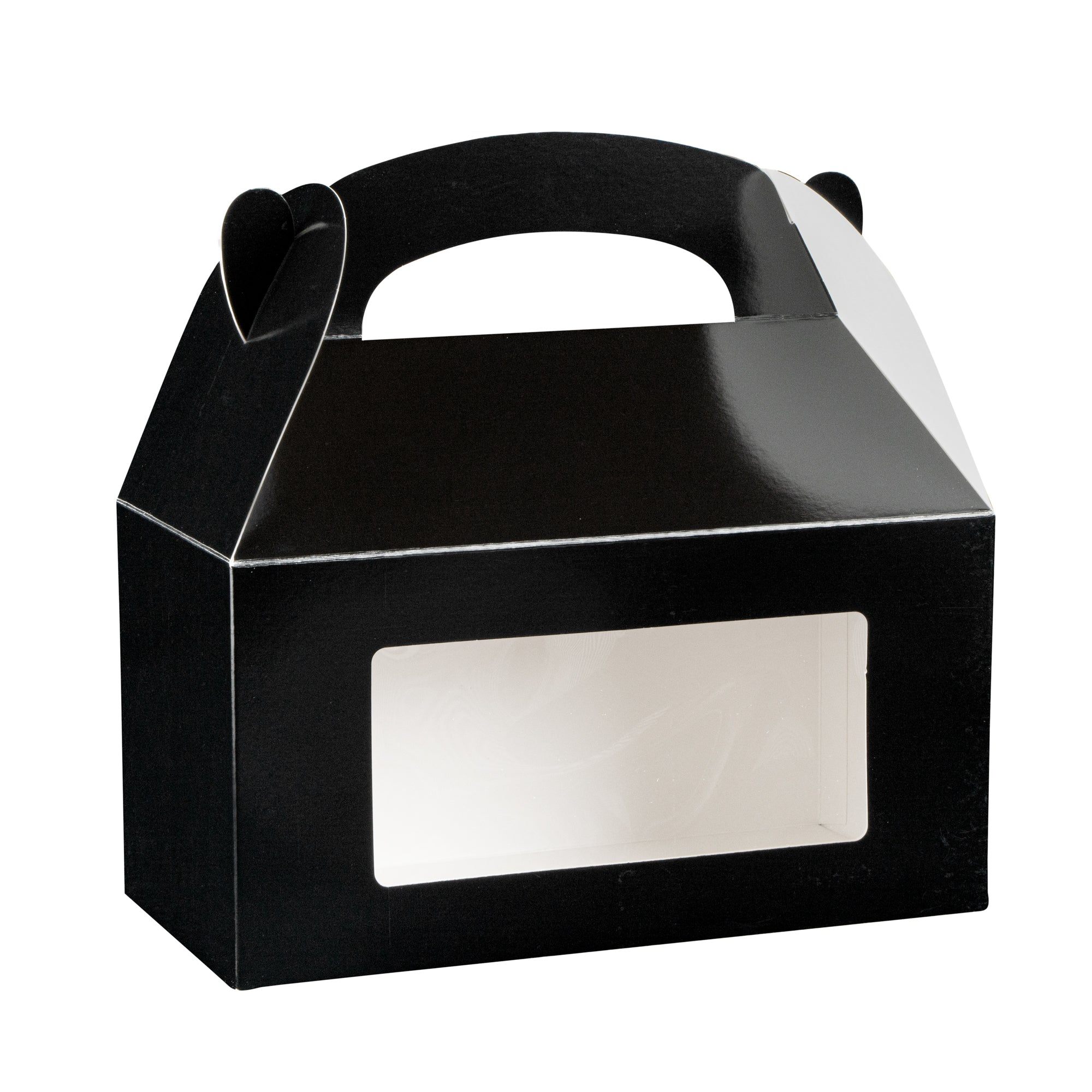 Bio Tek Black Paper Gable Box / Take Out Container - Greaseproof, with Window - 9 1/2" x 5" x 5" - 25 count box
