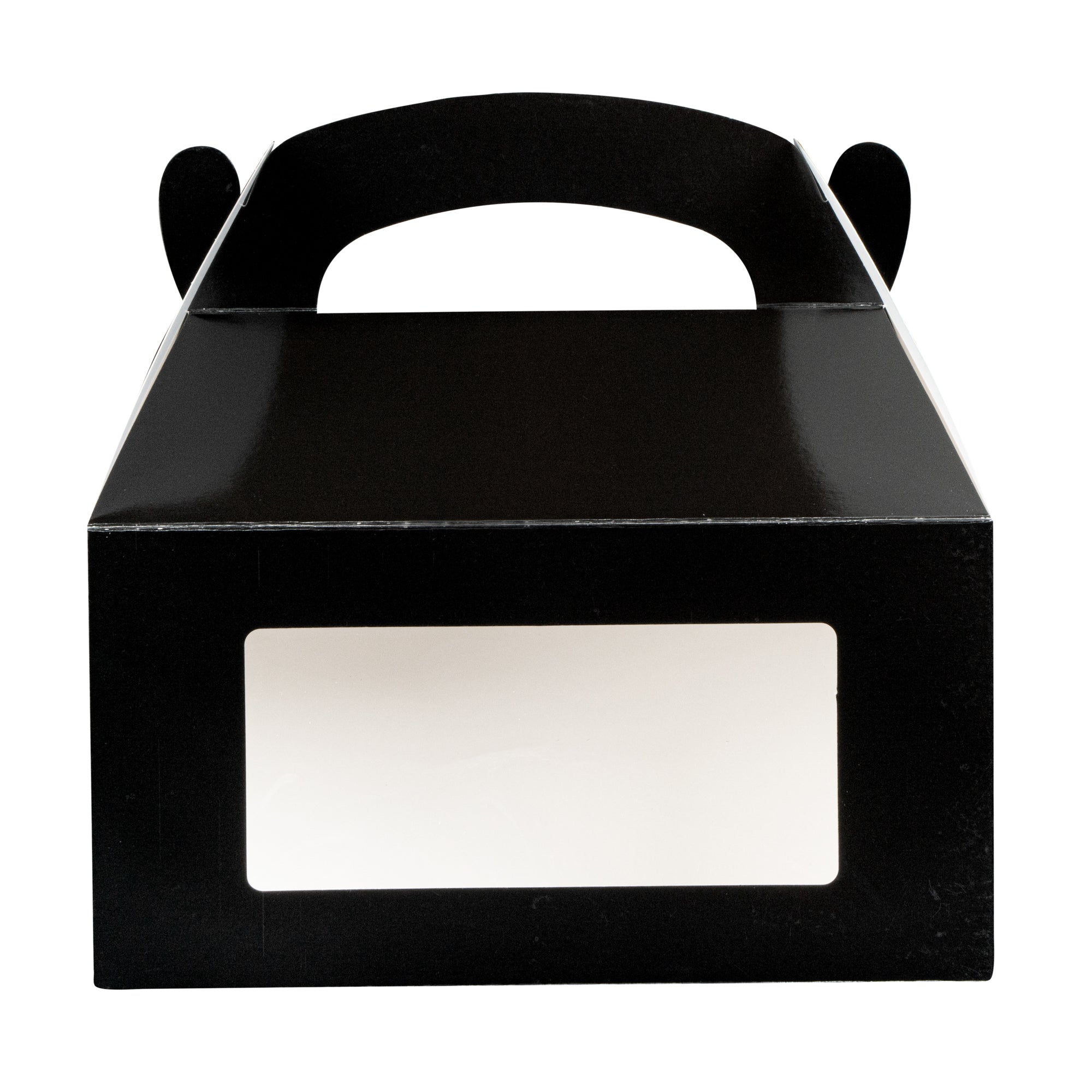 Bio Tek Black Paper Gable Box / Take Out Container - Greaseproof, with Window - 9 1/2" x 5" x 5" - 25 count box