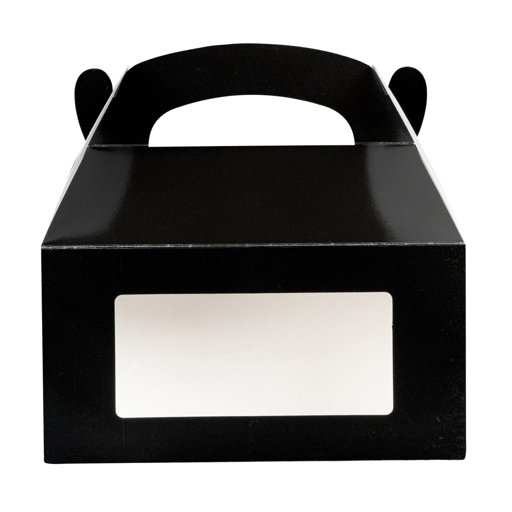 Bio Tek Black Paper Gable Box / Take Out Container - Greaseproof, with Window - 9 1/2" x 5" x 5" - 100 count box
