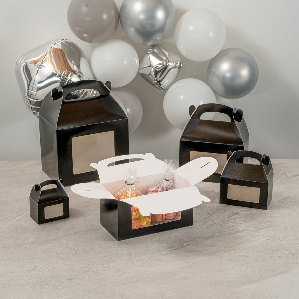 Bio Tek Black Paper Gable Box / Take Out Container - Greaseproof, with Window - 9 1/2" x 5" x 5" - 100 count box