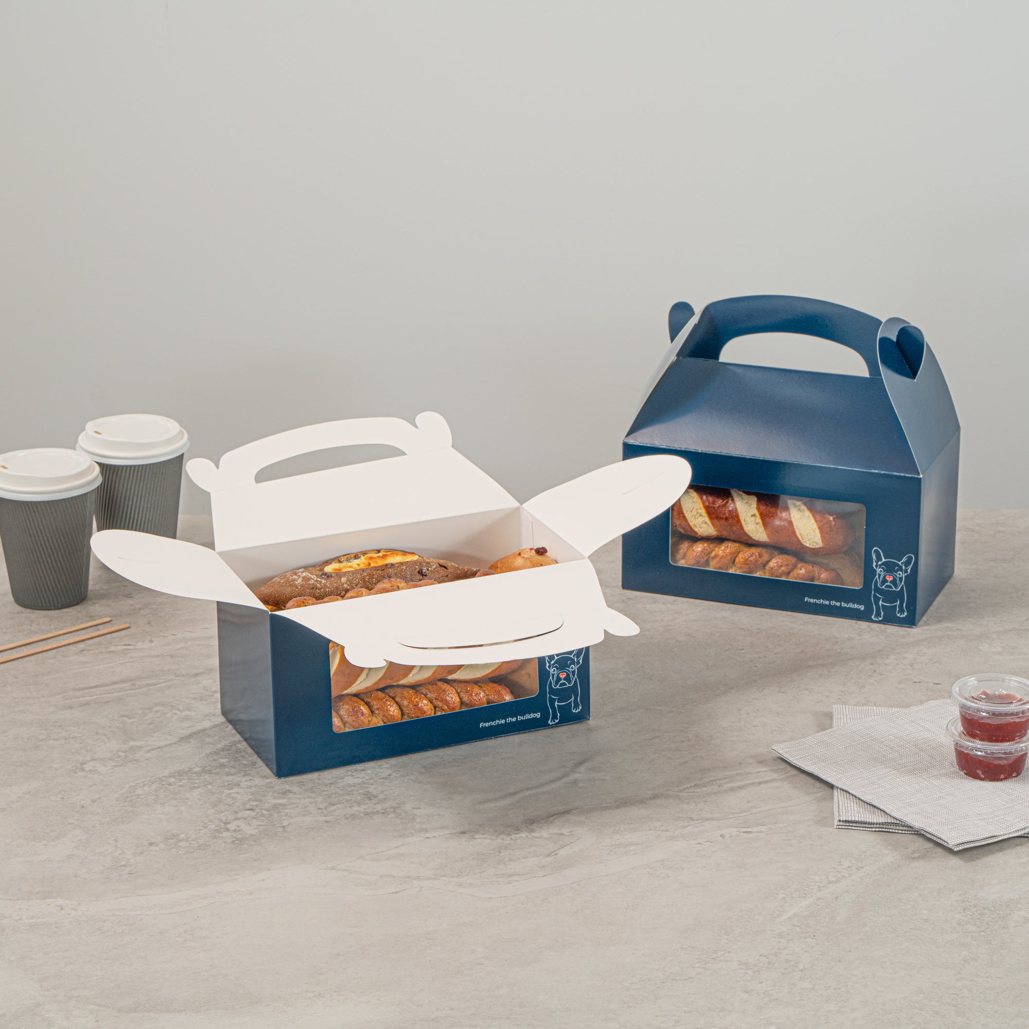 Bio Tek Frenchie Paper Gable Box / Take Out Container - with Window - 9 1/2" x 5" x 5" - 100 count box