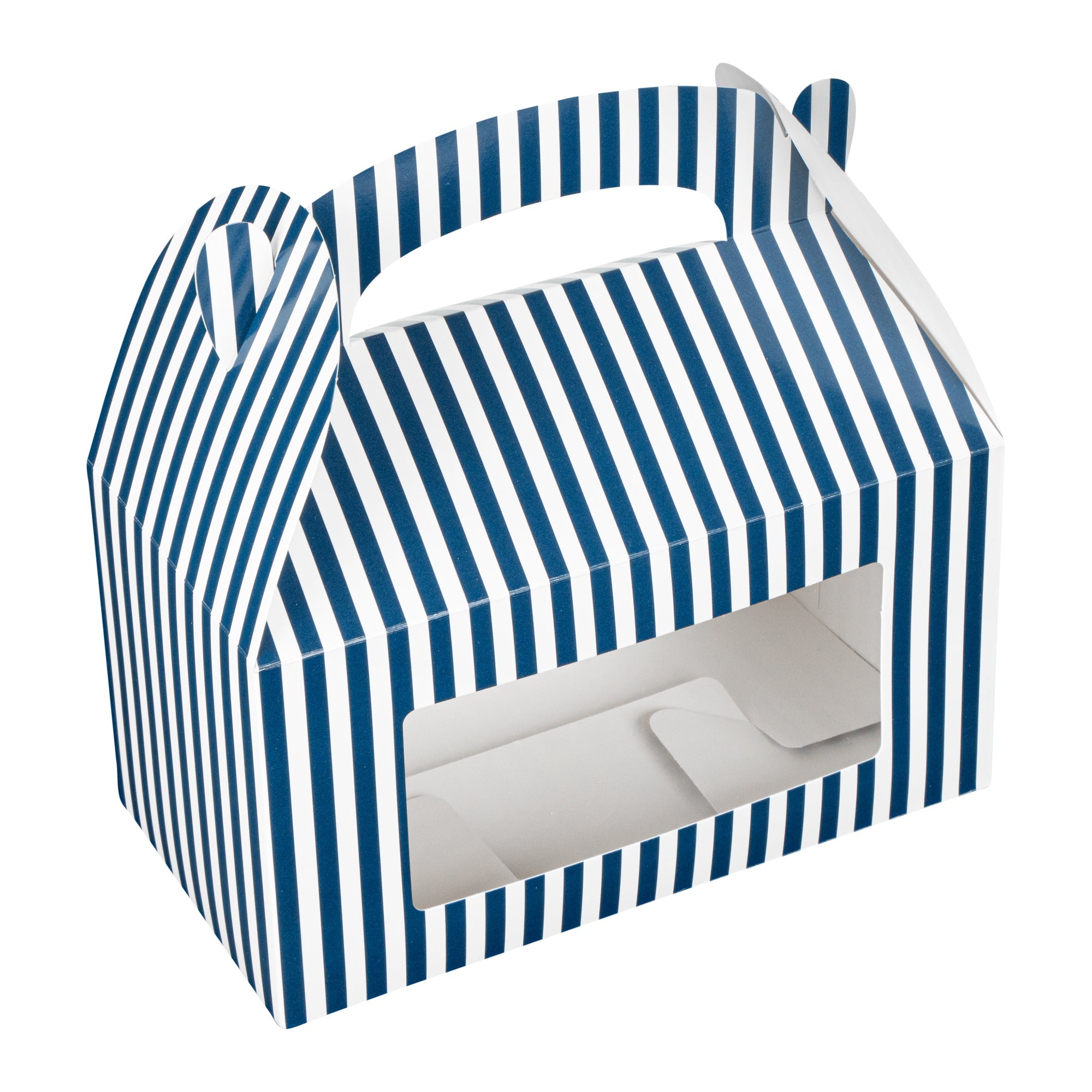 Bio Tek Blue and White Stripe Paper Gable Box / Take Out Container - with Window - 9 1/2" x 5" x 5" - 100 count box
