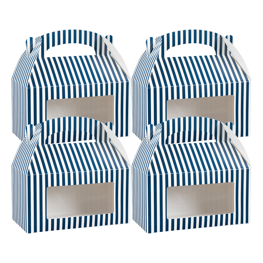 Bio Tek Blue and White Stripe Paper Gable Box / Take Out Container - with Window - 9 1/2" x 5" x 5" - 25 count box