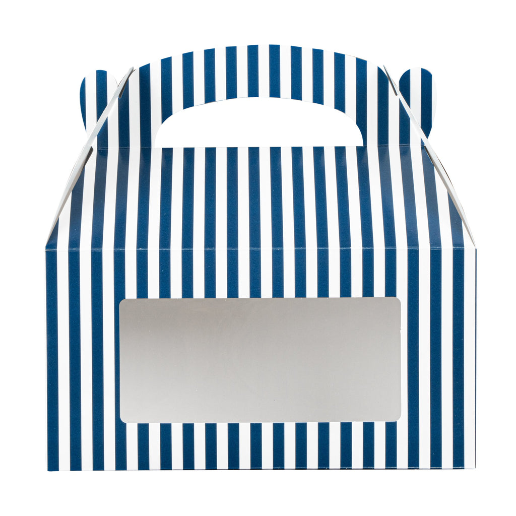 Bio Tek Blue and White Stripe Paper Gable Box / Take Out Container - with Window - 9 1/2" x 5" x 5" - 25 count box