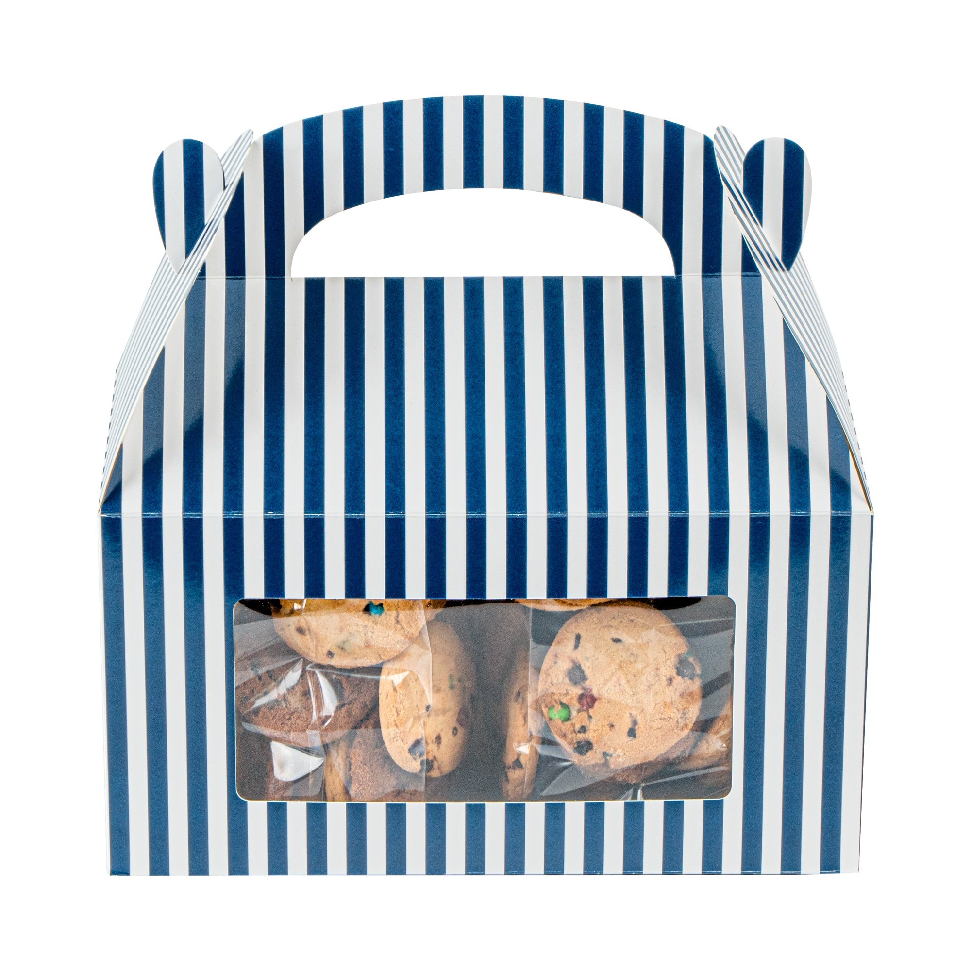 Bio Tek Blue and White Stripe Paper Gable Box / Take Out Container - with Window - 9 1/2" x 5" x 5" - 100 count box