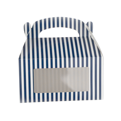 Bio Tek Blue and White Stripe Paper Gable Box / Take Out Container - with Window - 9 1/2" x 5" x 5" - 100 count box