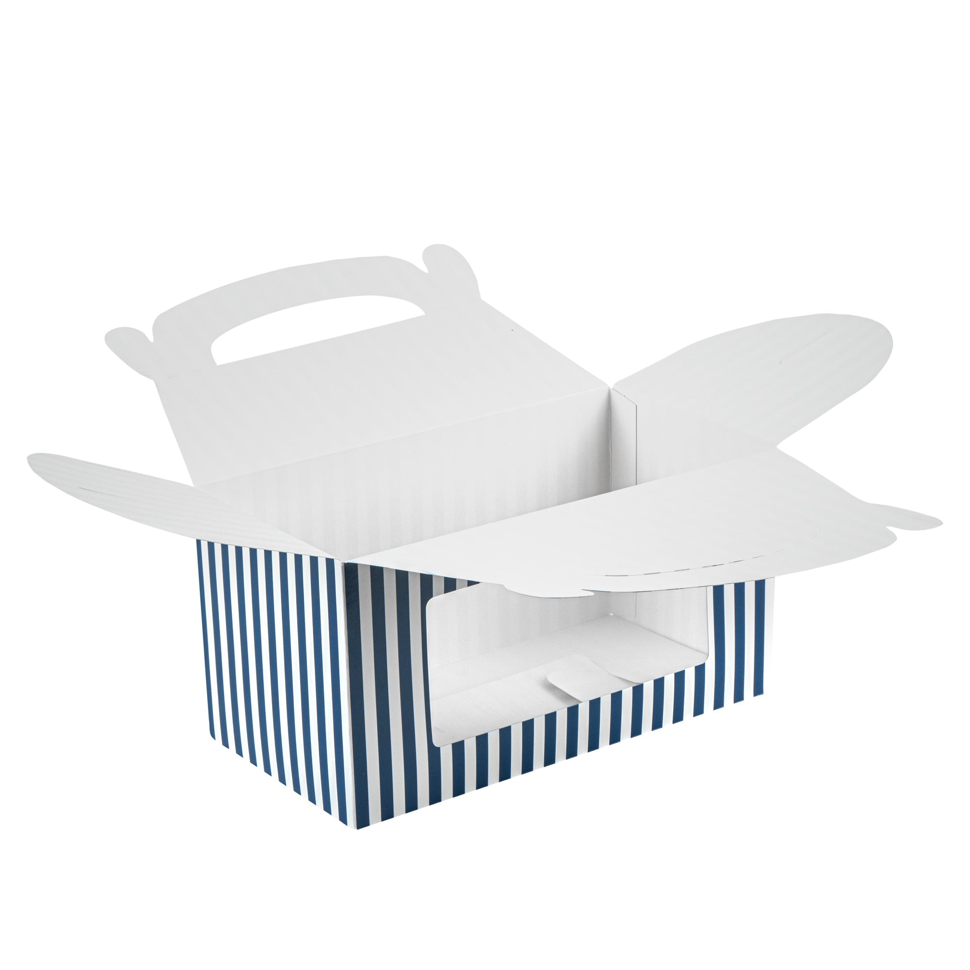 Bio Tek Blue and White Stripe Paper Gable Box / Take Out Container - with Window - 9 1/2" x 5" x 5" - 100 count box