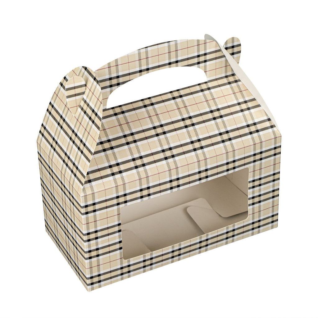Bio Tek Plaid Paper Gable Box / Take Out Container - with Window - 9 1/2" x 5" x 5" - 100 count box