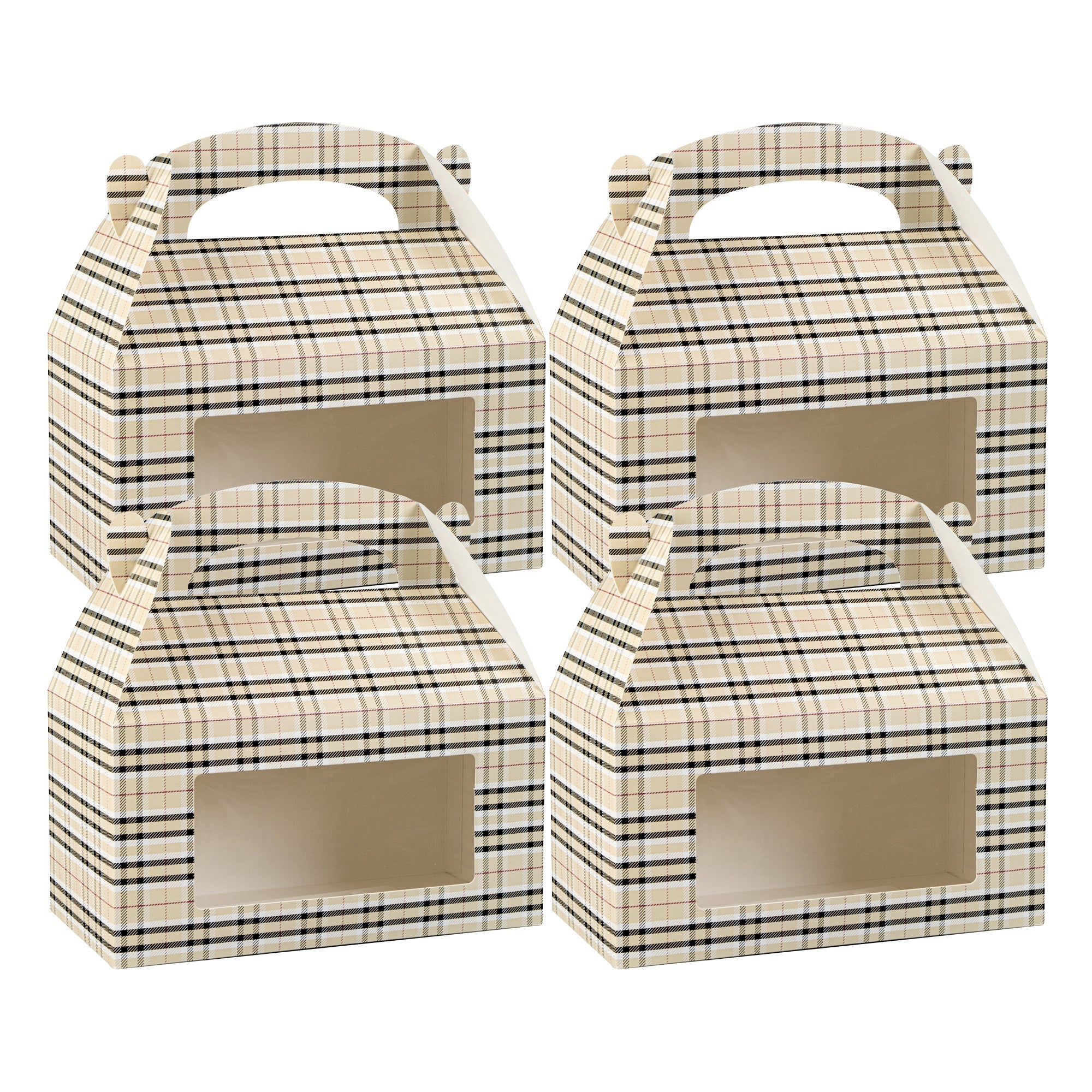 Bio Tek Plaid Paper Gable Box / Take Out Container - with Window - 9 1/2" x 5" x 5" - 100 count box