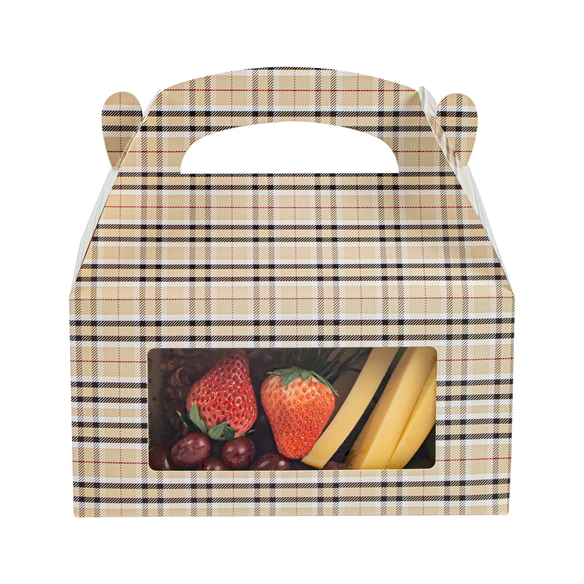 Bio Tek Plaid Paper Gable Box / Take Out Container - with Window - 9 1/2" x 5" x 5" - 25 count box