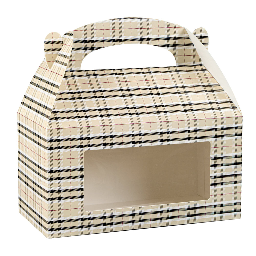Bio Tek Plaid Paper Gable Box / Take Out Container - with Window - 9 1/2" x 5" x 5" - 25 count box