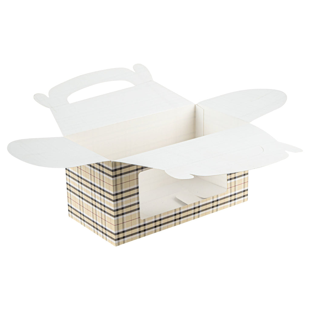 Bio Tek Plaid Paper Gable Box / Take Out Container - with Window - 9 1/2" x 5" x 5" - 25 count box