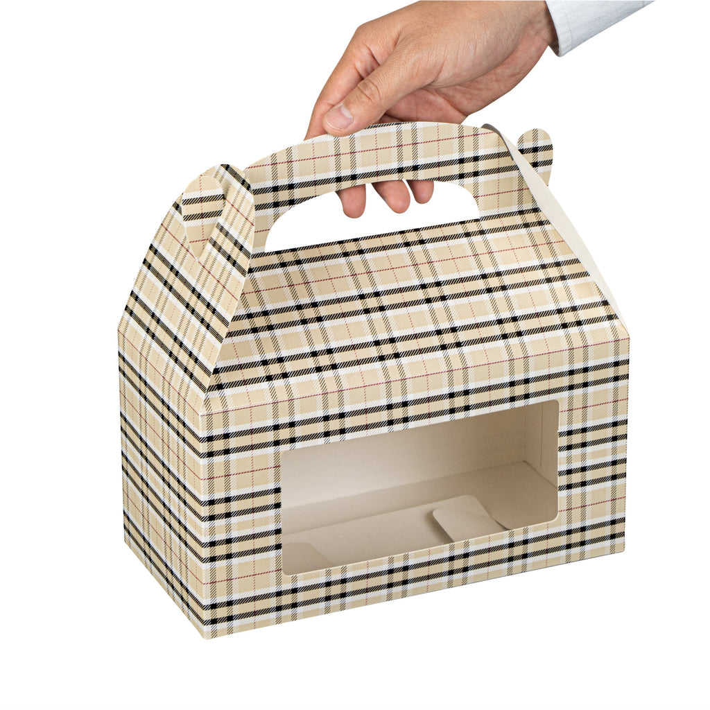 Bio Tek Plaid Paper Gable Box / Take Out Container - with Window - 9 1/2" x 5" x 5" - 100 count box
