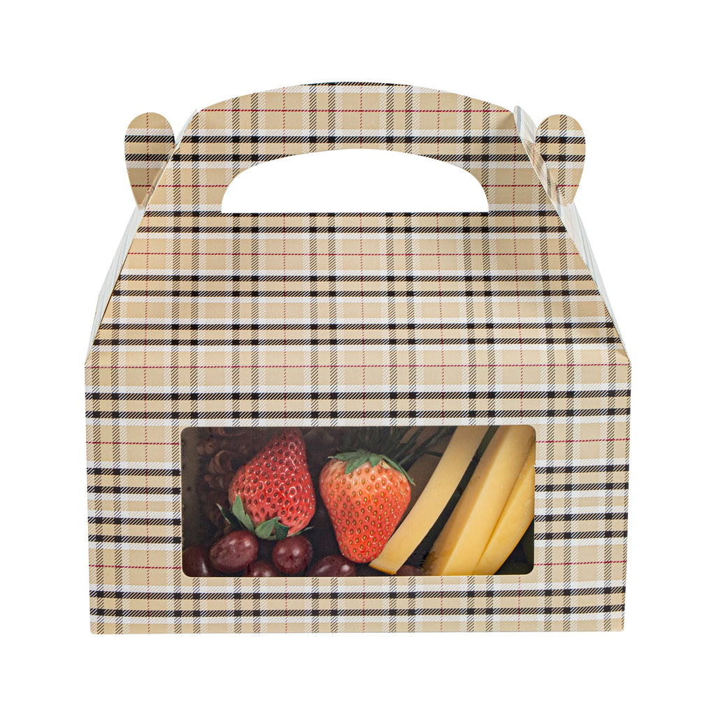 Bio Tek Plaid Paper Gable Box / Take Out Container - with Window - 9 1/2" x 5" x 5" - 100 count box