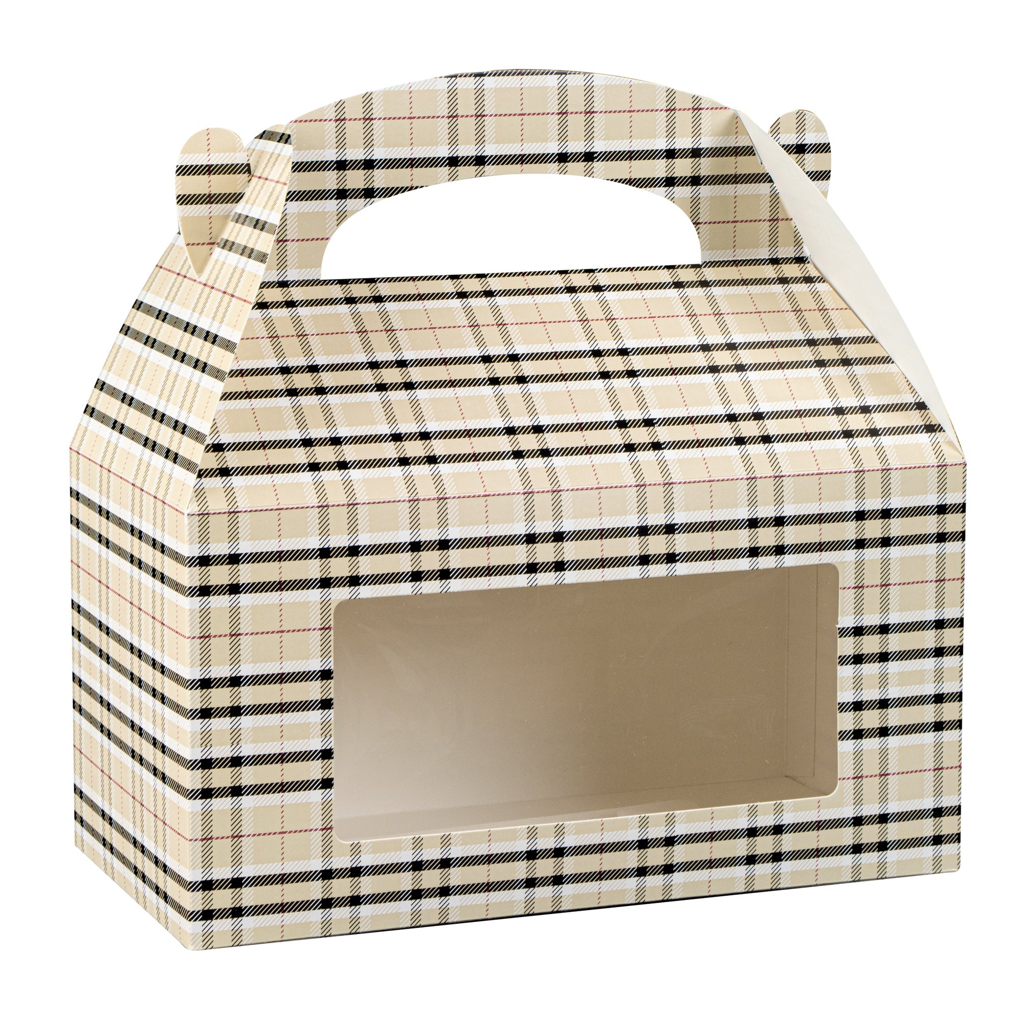 Bio Tek Plaid Paper Gable Box / Take Out Container - with Window - 9 1/2" x 5" x 5" - 100 count box
