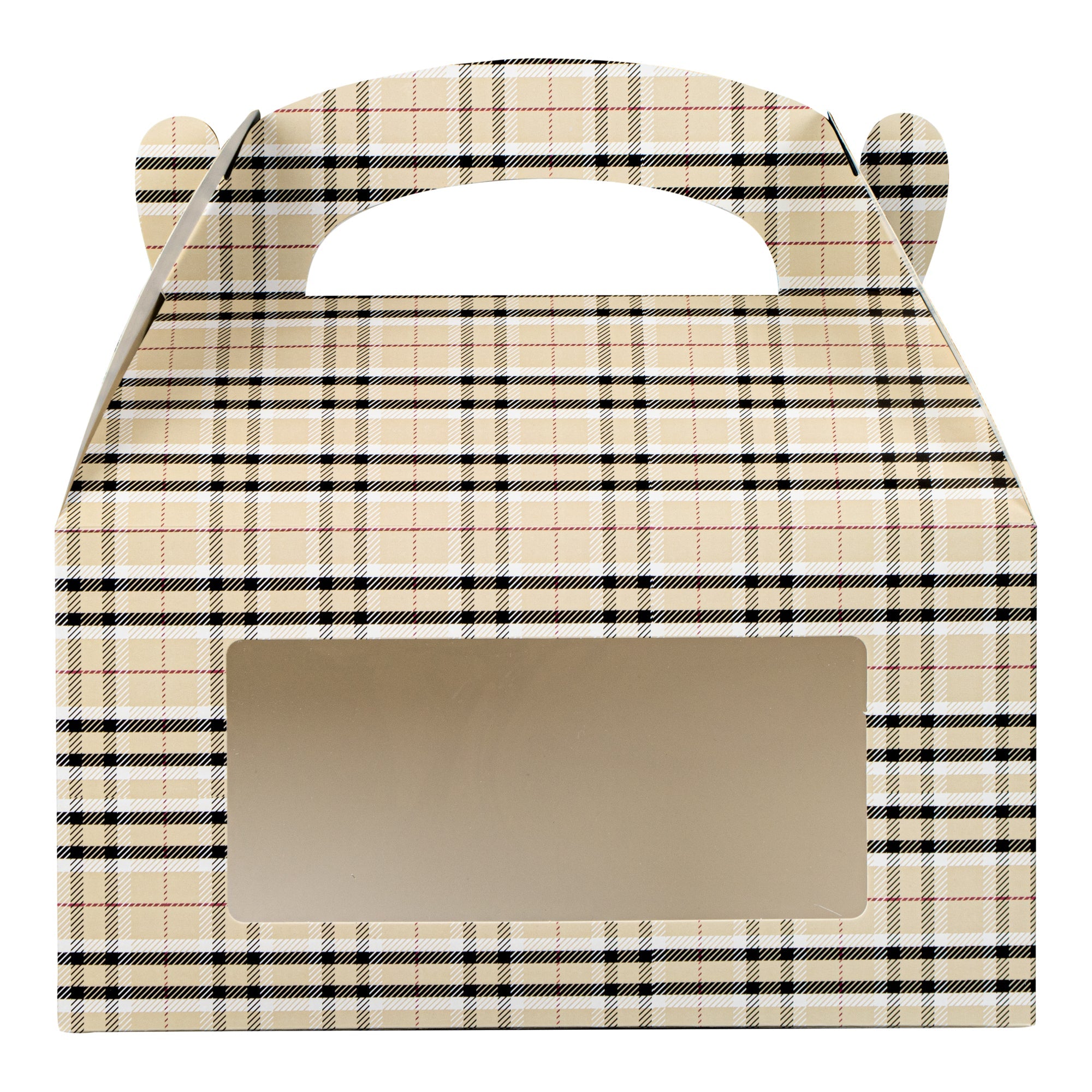 Bio Tek Plaid Paper Gable Box / Take Out Container - with Window - 9 1/2" x 5" x 5" - 100 count box