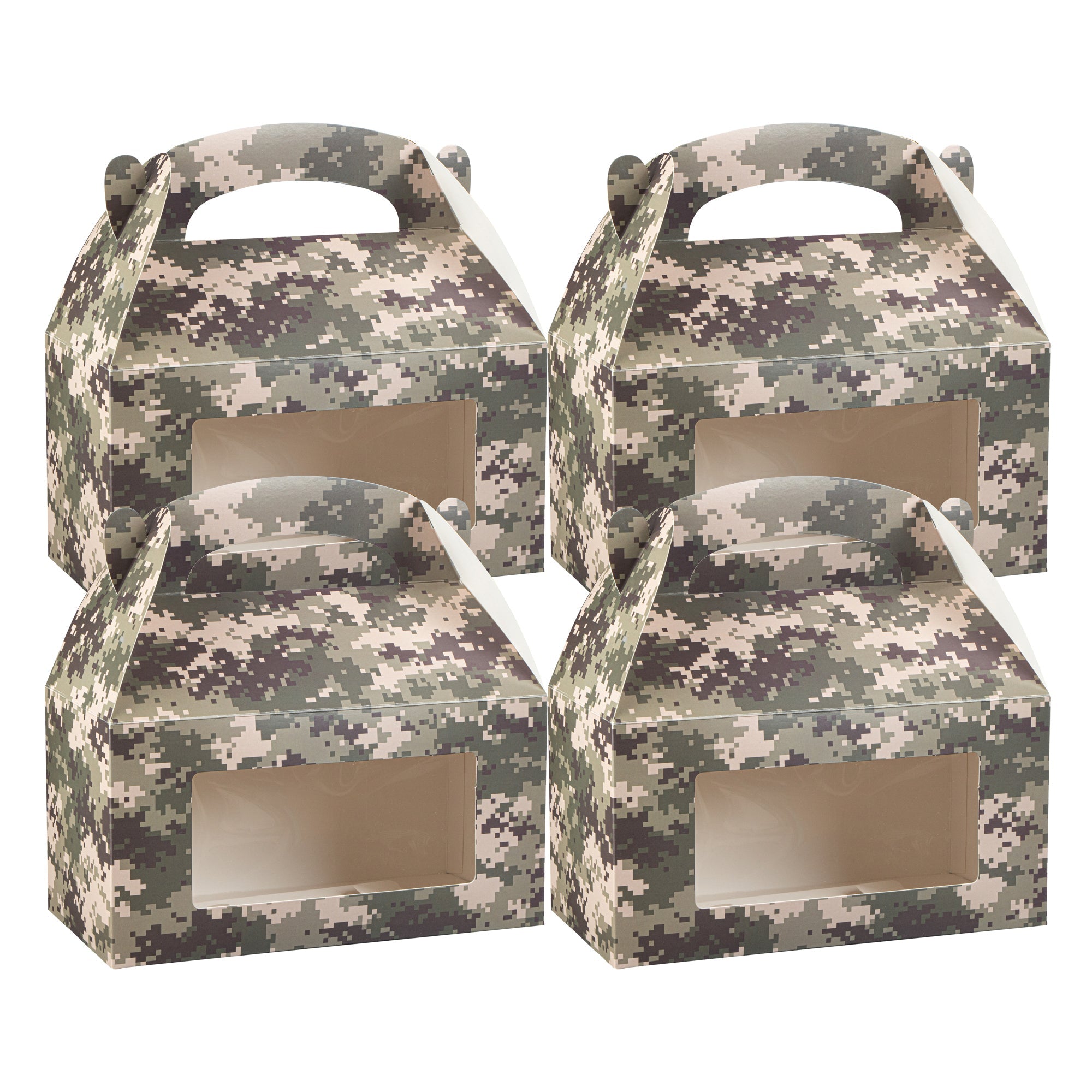 Bio Tek Camouflage Paper Gable Box / Take Out Container - with Window - 9 1/2" x 5" x 5" - 25 count box