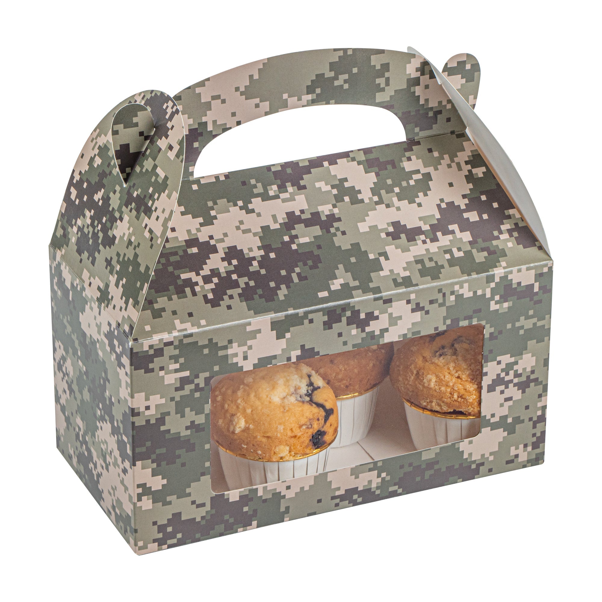 Bio Tek Camouflage Paper Gable Box / Take Out Container - with Window - 9 1/2" x 5" x 5" - 25 count box