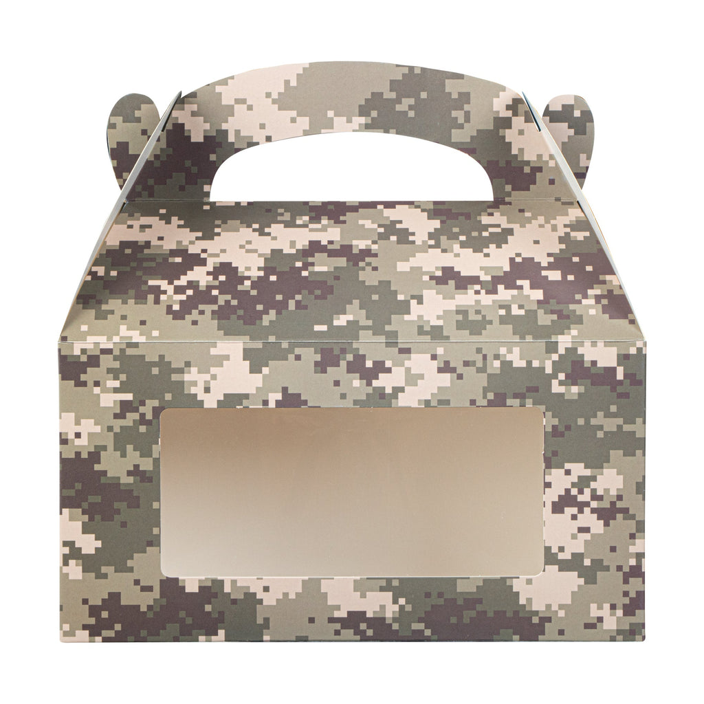 Bio Tek Camouflage Paper Gable Box / Take Out Container - with Window - 9 1/2" x 5" x 5" - 25 count box