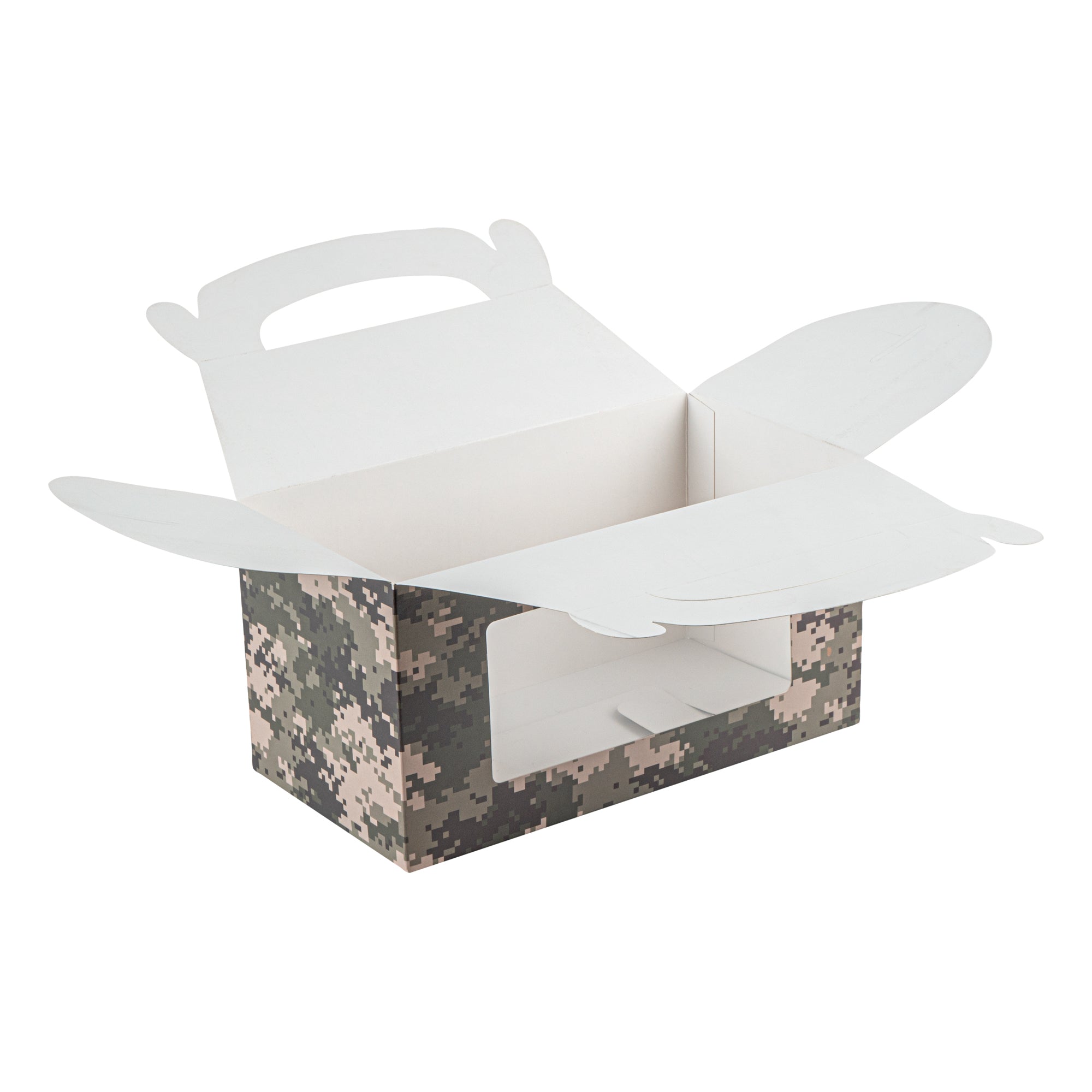 Bio Tek Camouflage Paper Gable Box / Take Out Container - with Window - 9 1/2" x 5" x 5" - 25 count box