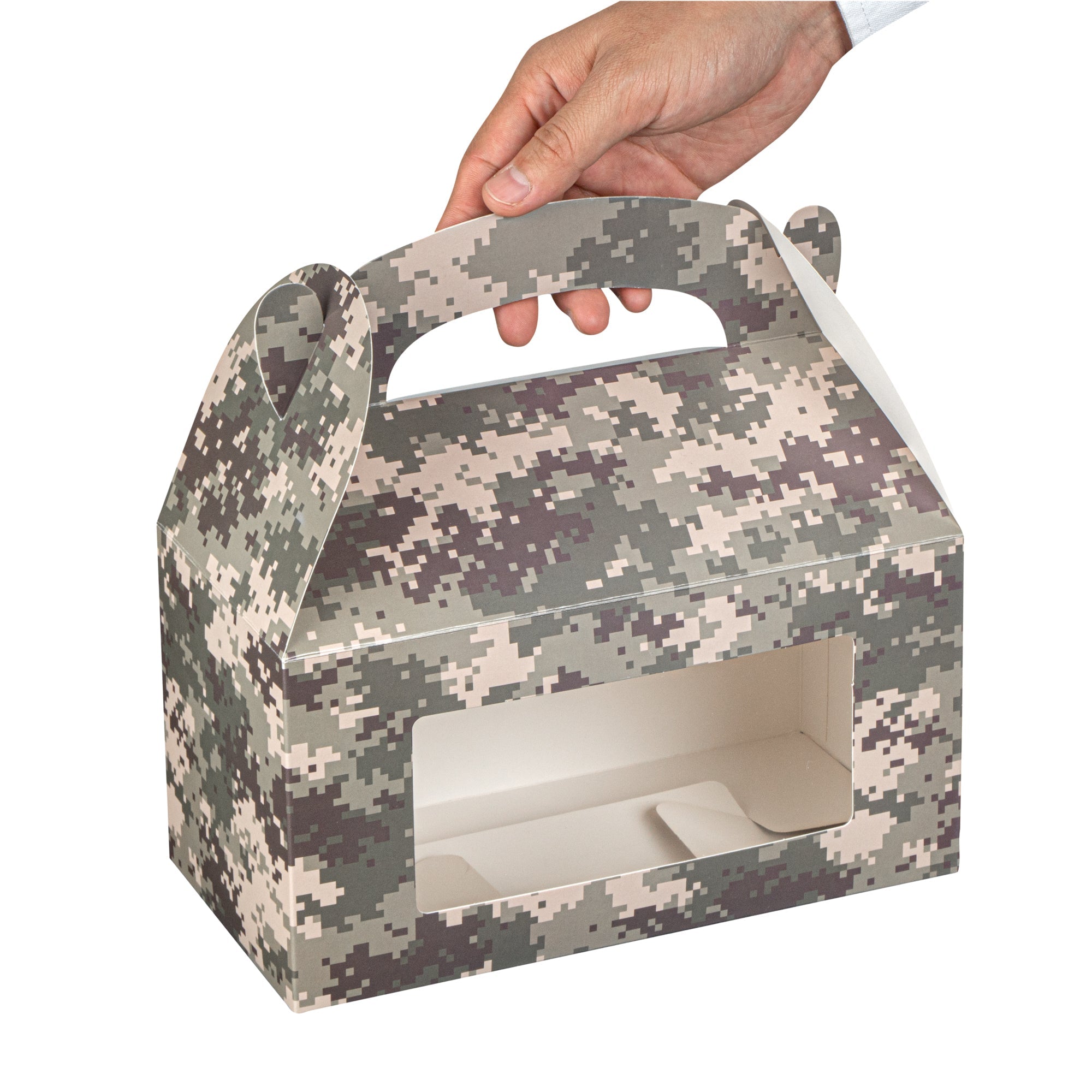 Bio Tek Camouflage Paper Gable Box / Take Out Container - with Window - 9 1/2" x 5" x 5" - 100 count box
