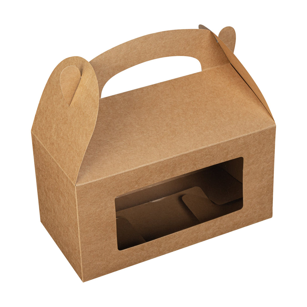 Bio Tek Kraft Paper Gable Box / Take Out Container - Greaseproof, with Window - 9 1/2" x 5" x 5" - 100 count box