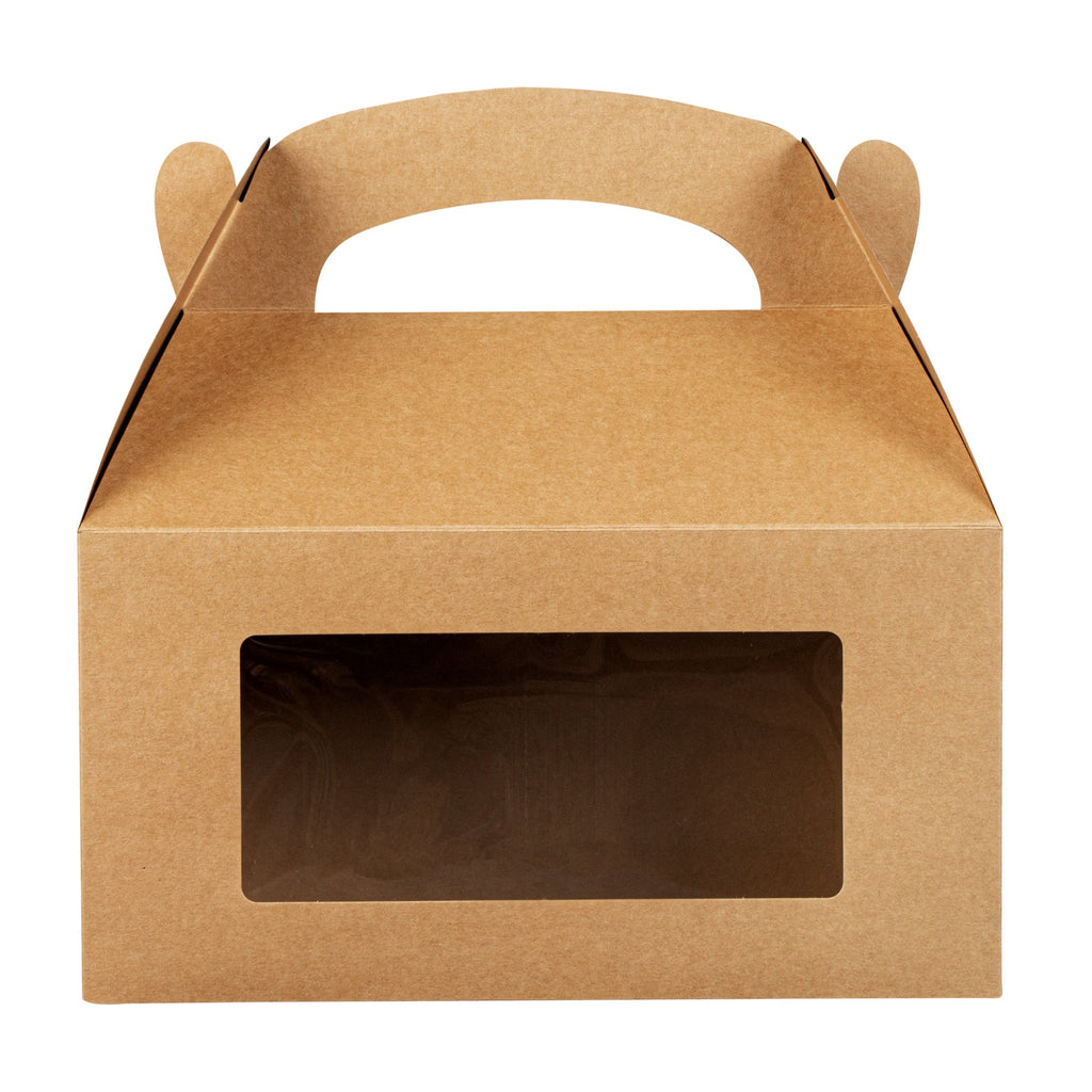Bio Tek Kraft Paper Gable Box / Take Out Container - Greaseproof, with Window - 9 1/2" x 5" x 5" - 25 count box