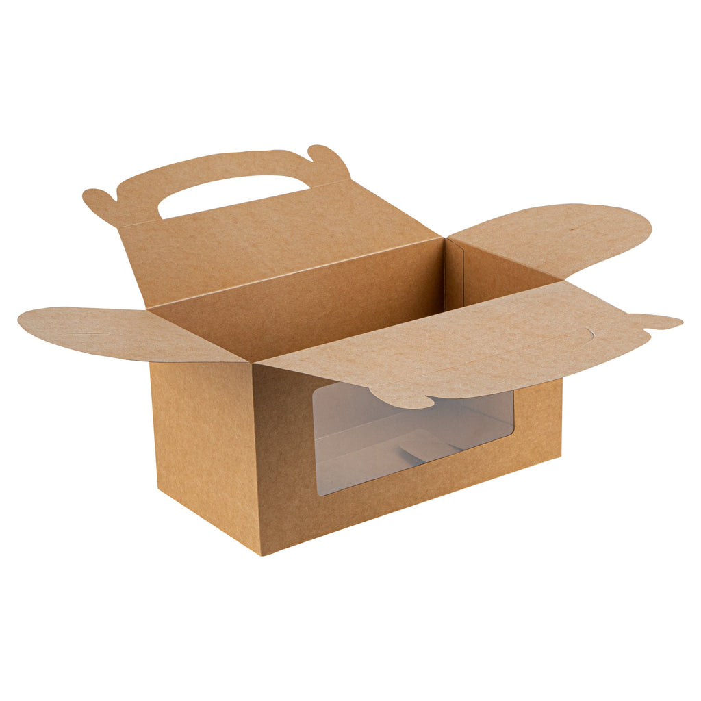 Bio Tek Kraft Paper Gable Box / Take Out Container - Greaseproof, with Window - 9 1/2" x 5" x 5" - 25 count box
