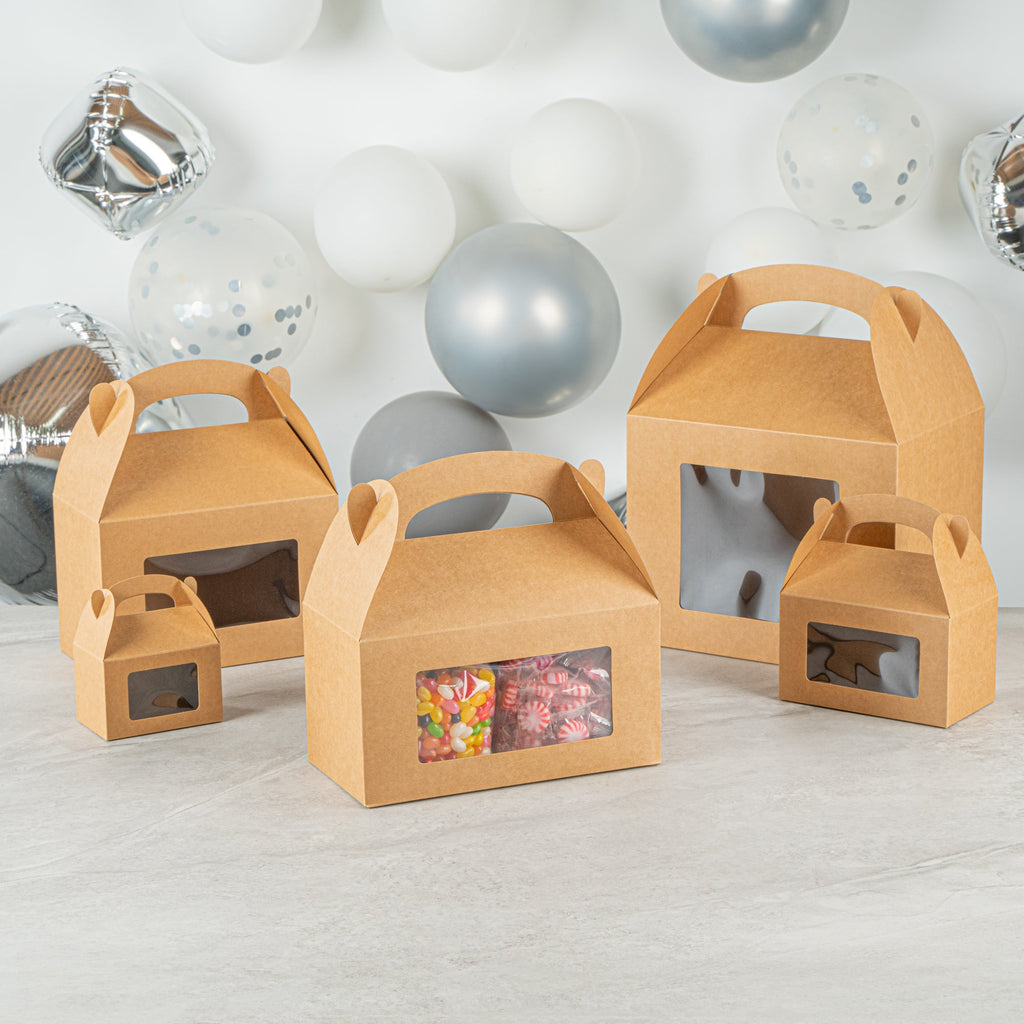 Bio Tek Kraft Paper Gable Box / Take Out Container - Greaseproof, with Window - 9 1/2" x 5" x 5" - 25 count box