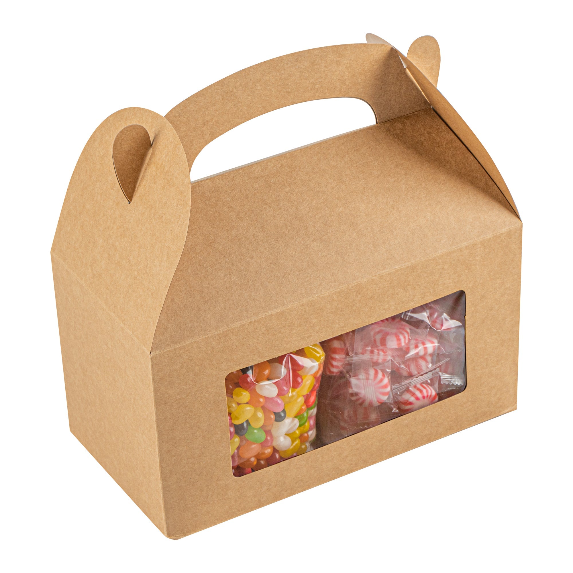 Bio Tek Kraft Paper Gable Box / Take Out Container - Greaseproof, with Window - 9 1/2" x 5" x 5" - 100 count box
