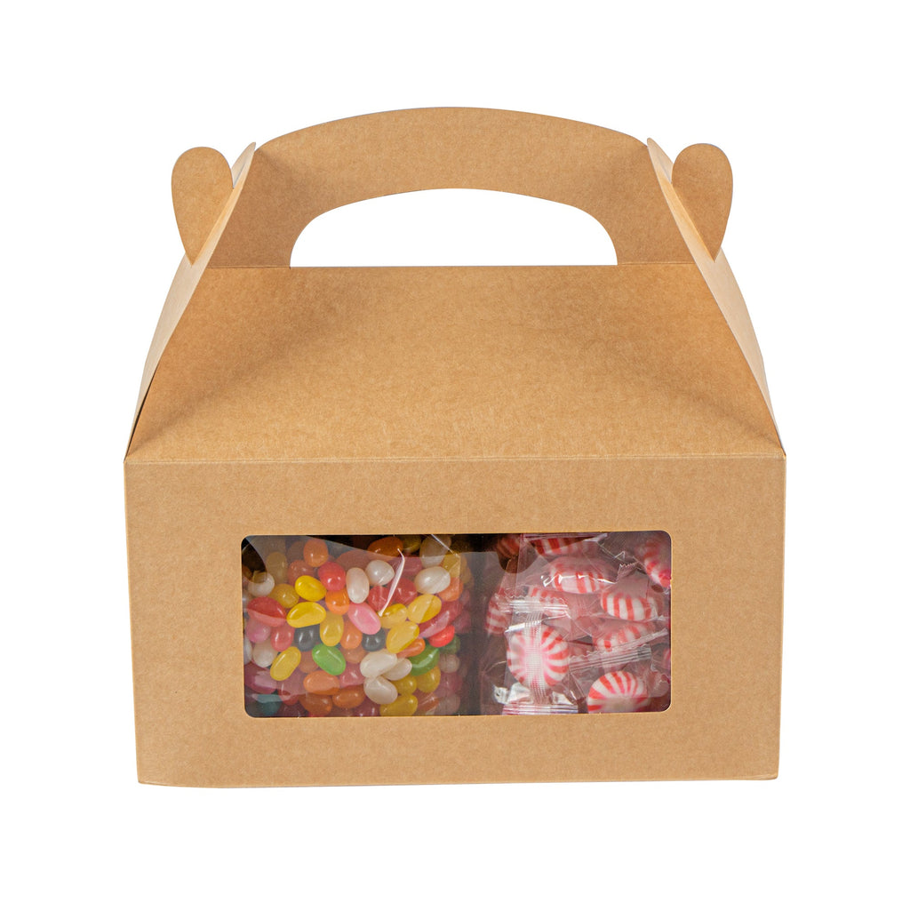 Bio Tek Kraft Paper Gable Box / Take Out Container - Greaseproof, with Window - 9 1/2" x 5" x 5" - 100 count box