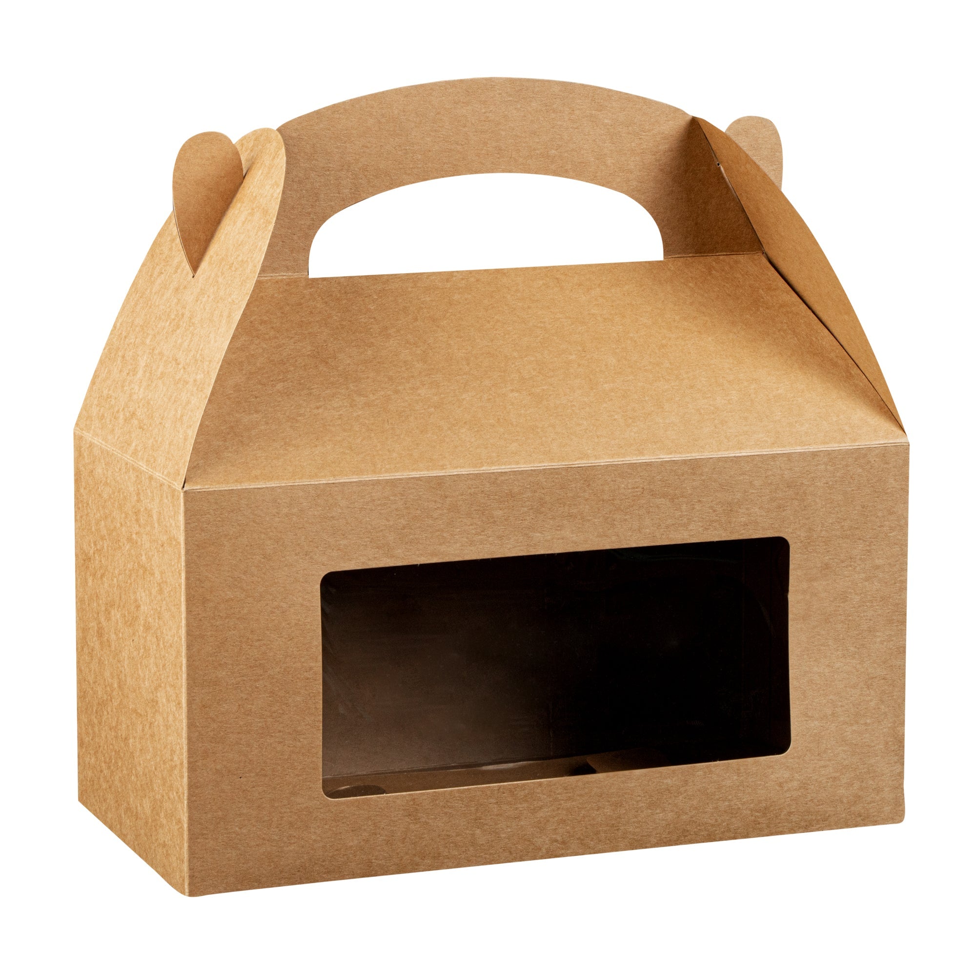 Bio Tek Kraft Paper Gable Box / Take Out Container - Greaseproof, with Window - 9 1/2" x 5" x 5" - 100 count box