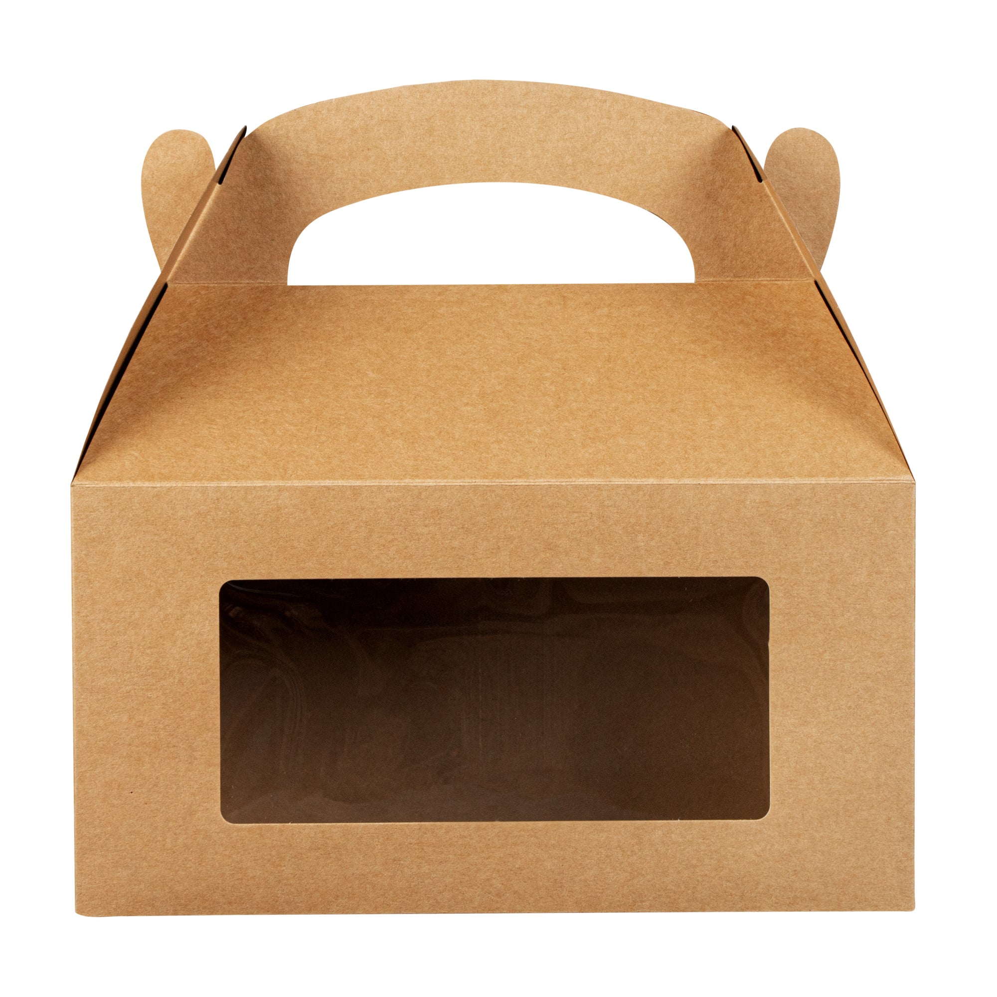 Bio Tek Kraft Paper Gable Box / Take Out Container - Greaseproof, with Window - 9 1/2" x 5" x 5" - 100 count box
