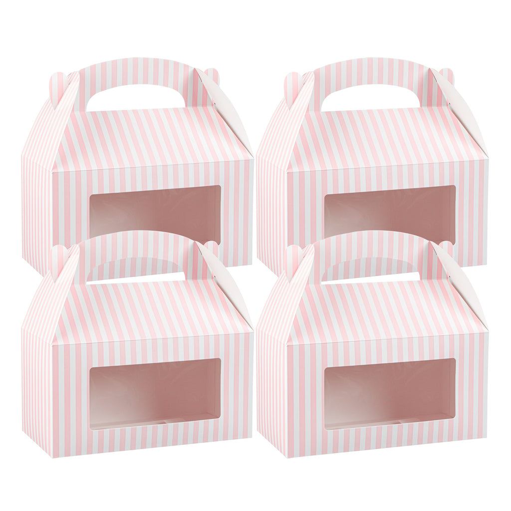 Bio Tek Pink and White Stripe Paper Gable Box / Take Out Container - with Window - 9 1/2" x 5" x 5" - 100 count box