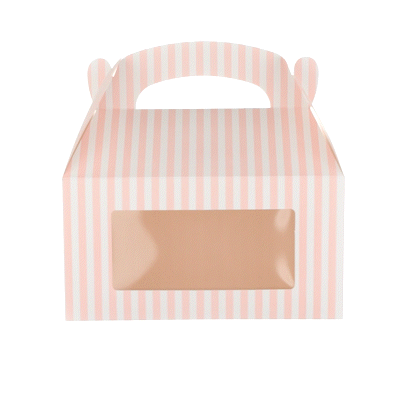 Bio Tek Pink and White Stripe Paper Gable Box / Take Out Container - with Window - 9 1/2" x 5" x 5" - 100 count box