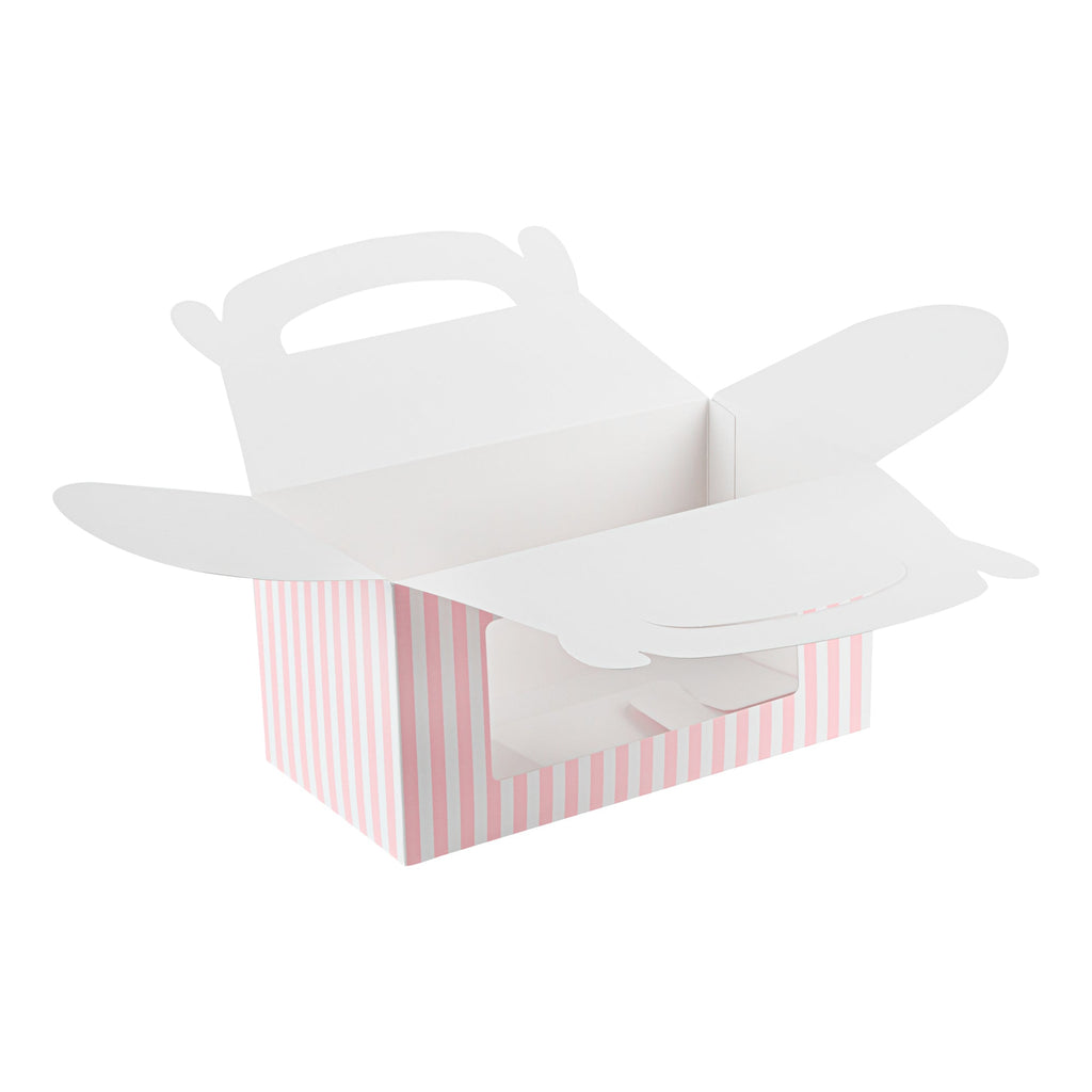 Bio Tek Pink and White Stripe Paper Gable Box / Take Out Container - with Window - 9 1/2" x 5" x 5" - 100 count box