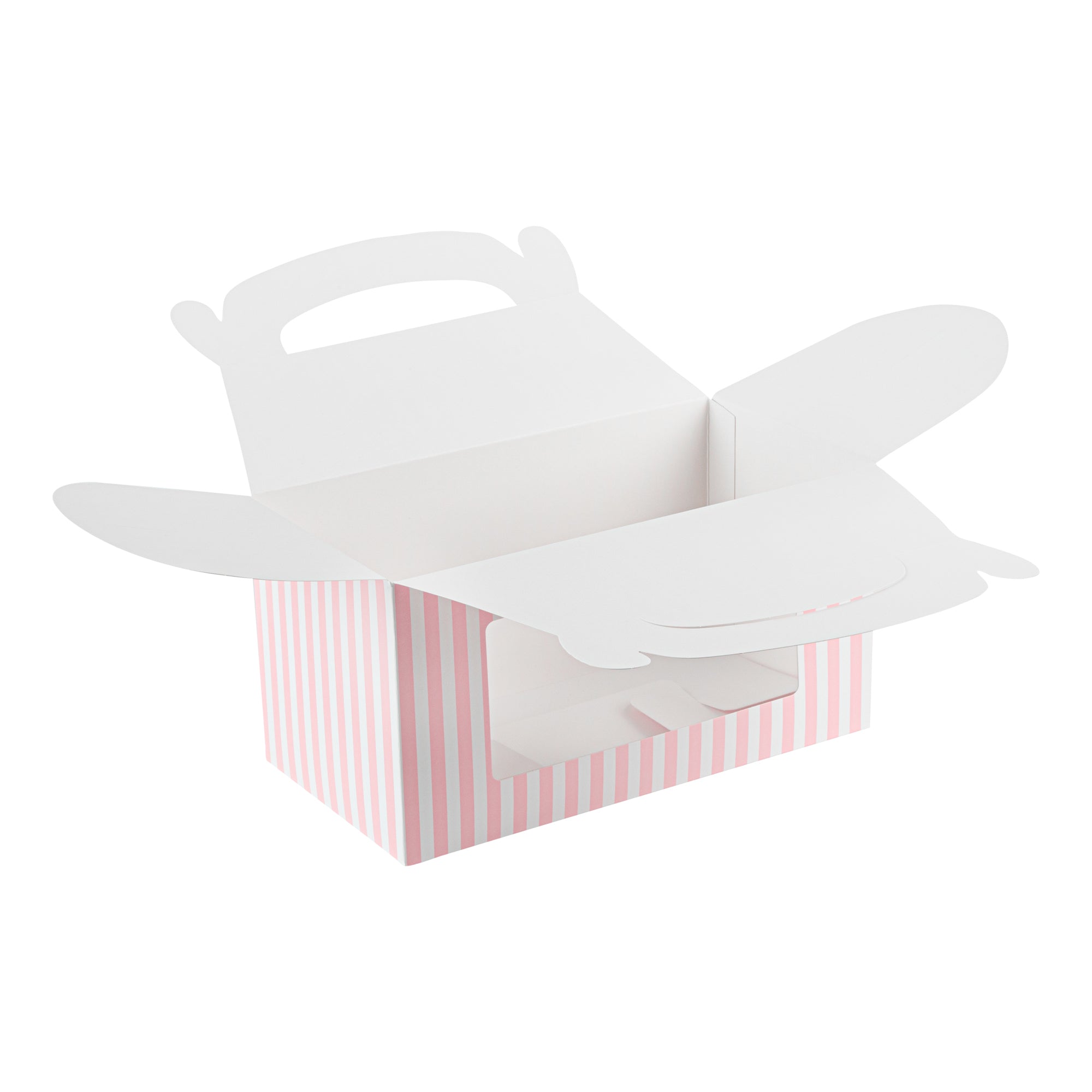 Bio Tek Pink and White Stripe Paper Gable Box / Take Out Container - with Window - 9 1/2" x 5" x 5" - 100 count box