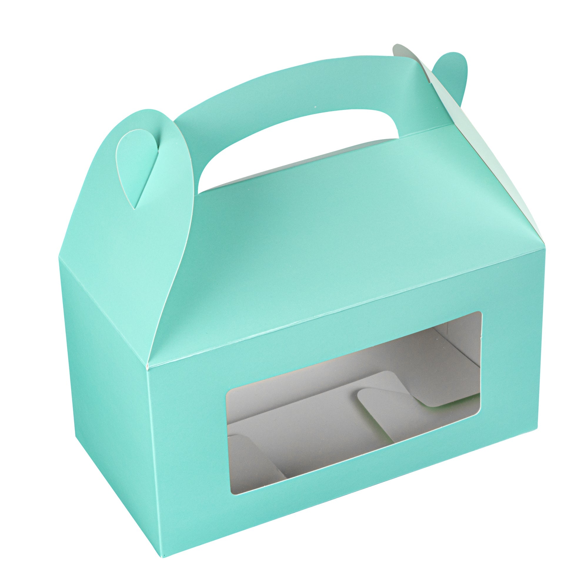 Bio Tek Turquoise Paper Gable Box / Take Out Container - with Window - 9 1/2" x 5" x 5" - 25 count box