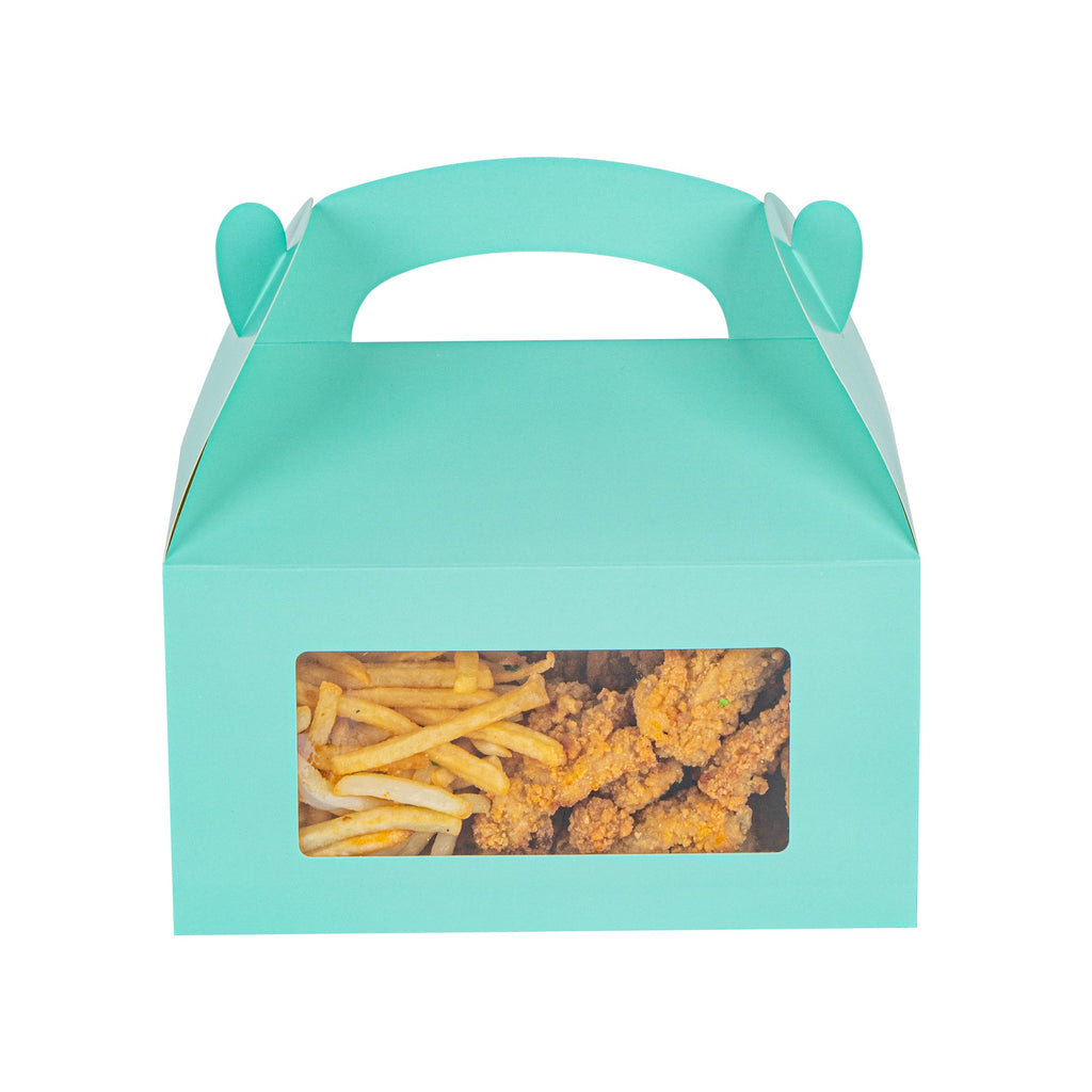 Bio Tek Turquoise Paper Gable Box / Take Out Container - with Window - 9 1/2" x 5" x 5" - 25 count box