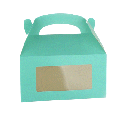 Bio Tek Turquoise Paper Gable Box / Take Out Container - with Window - 9 1/2" x 5" x 5" - 25 count box